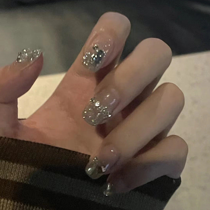 White Short Detachable Debris Chain with Rose Flower Pattern and Nail Patches - Teleplus debris chain white short