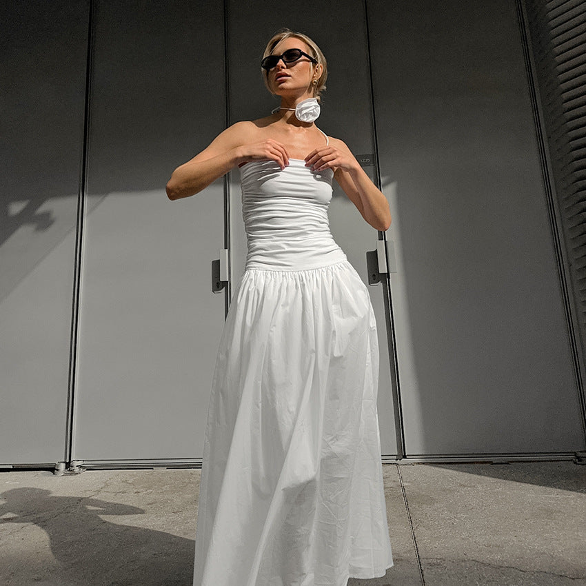 White Sleeveless Low Waist Polyester Tank Top for Women Summer S M L - Teleplus