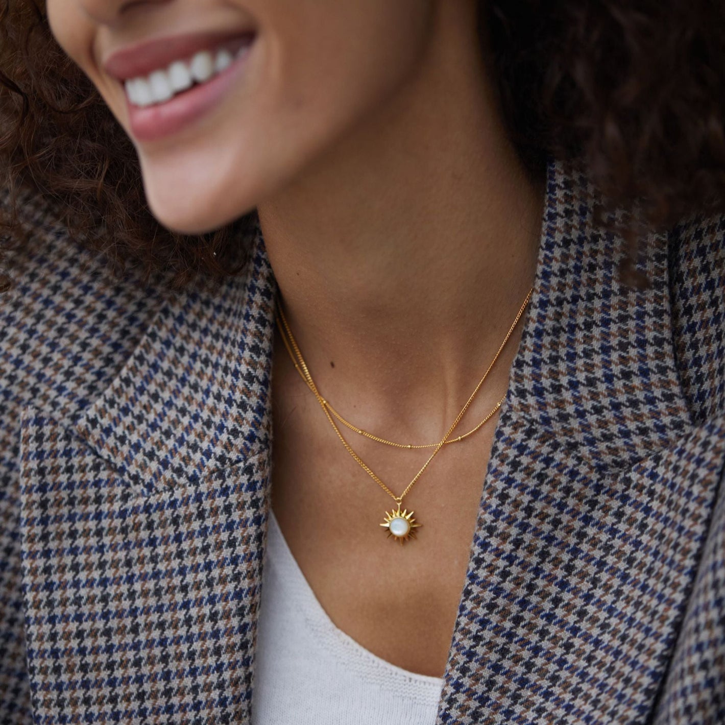 Yellow Gold Pendant with Silver Natural White Shell Chain for Women - Whole Body 925 Necklace white shell necklace