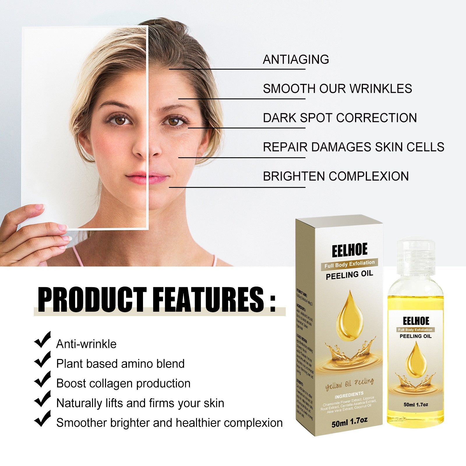 Whole Body Exfoliation Oil with Chrysanthemum and Aloe Vera 50ml - Teleplus