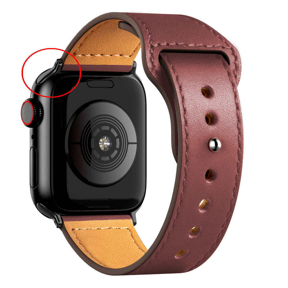 Wide-mouthed Sleeve Leather Strap Wristband - Wide-mouthed Sleeve Leather Strap with Black Buckle