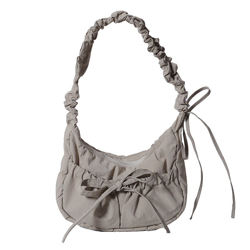 Wild Nylon Pleated Travel Bag with Bow and Three-Dimensional Pocket - Teleplus temperament wild nylon pleated bow