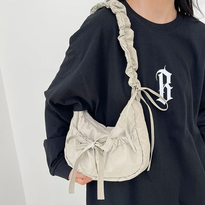 Wild Nylon Pleated Travel Bag with Bow and Three-Dimensional Pocket - Teleplus temperament wild nylon pleated bow