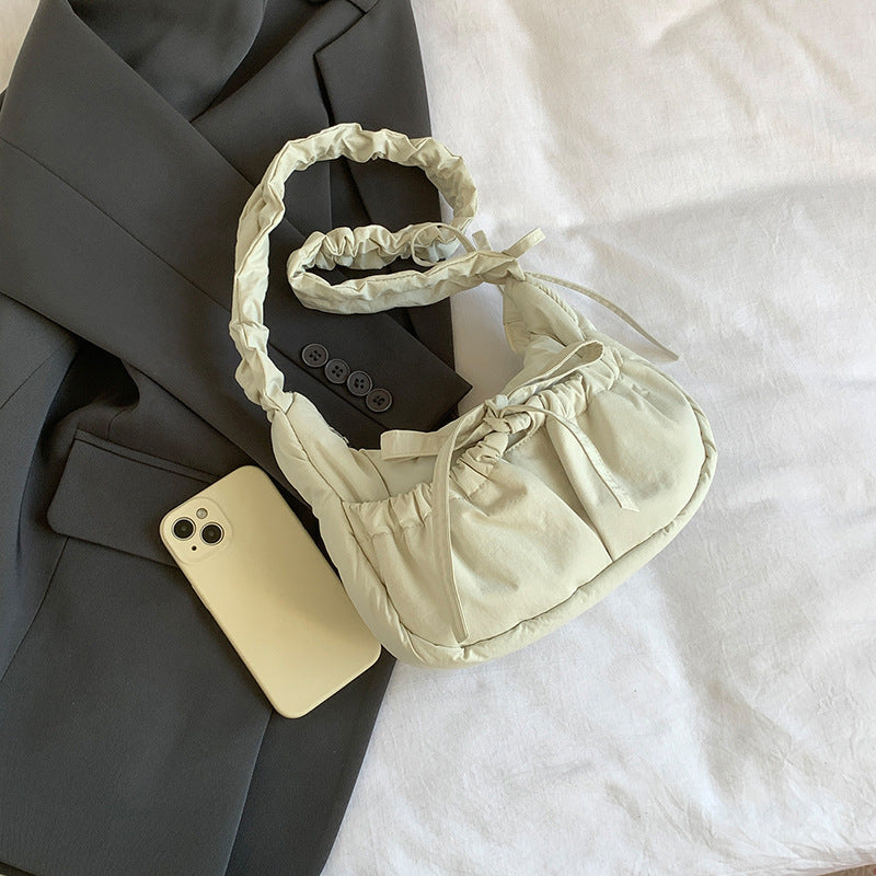 Wild Nylon Pleated Travel Bag with Bow and Three-Dimensional Pocket - Teleplus temperament wild nylon pleated bow