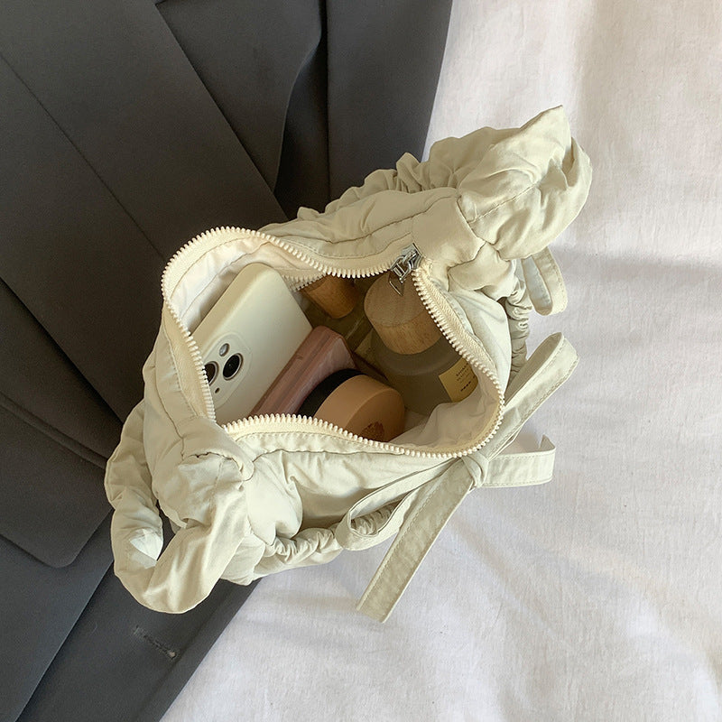 Wild Nylon Pleated Travel Bag with Bow and Three-Dimensional Pocket - Teleplus temperament wild nylon pleated bow