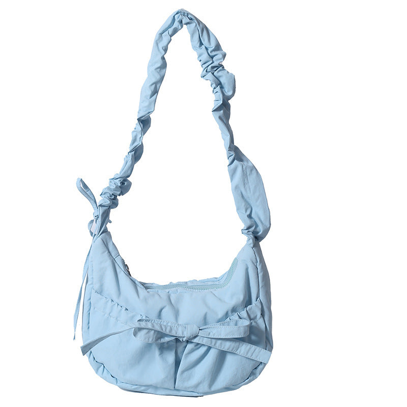 Wild Nylon Pleated Travel Bag with Bow and Three-Dimensional Pocket - Teleplus temperament wild nylon pleated bow