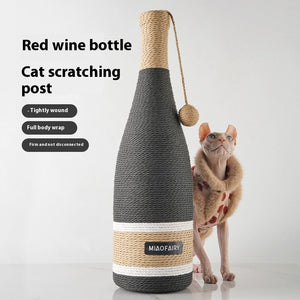 Wine Bottle Scratching Pole Cat Scratcher with Teasing Ball Hemp Rope Design - wine bottle scratching pole