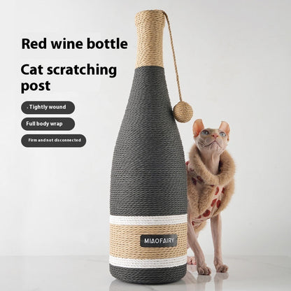 Wine Bottle Scratching Pole Cat Scratcher with Teasing Ball Hemp Rope Design - wine bottle scratching pole