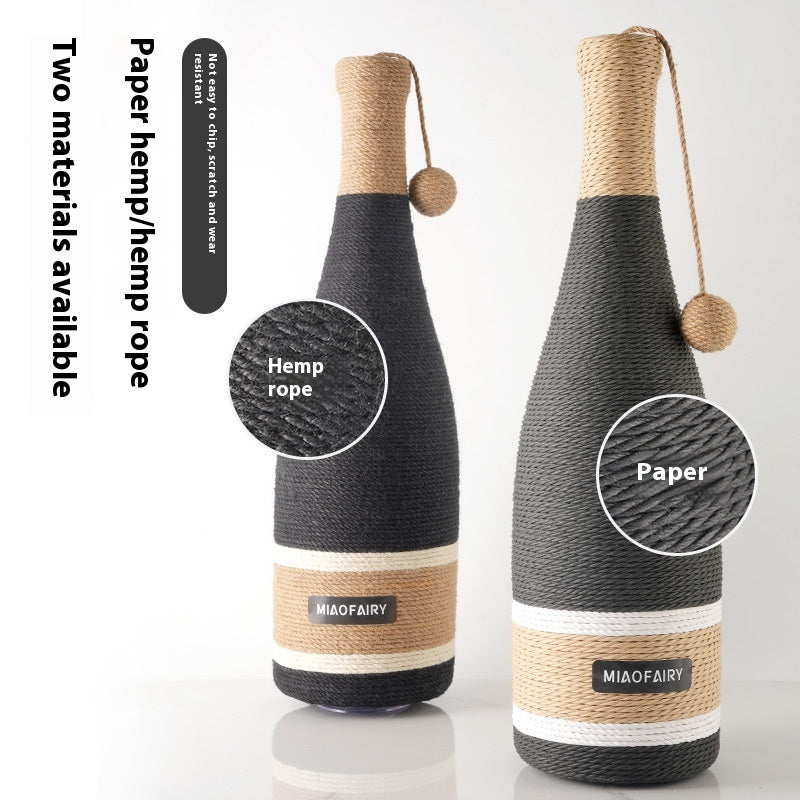 Wine Bottle Scratching Pole Cat Scratcher with Teasing Ball Hemp Rope Design - wine bottle scratching pole