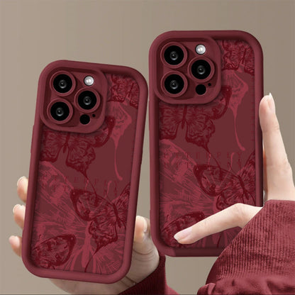 Wine Red Butterfly Silicone Case for iPhone Fashion Girl Protector - Teleplus wine red butterfly fashion girl