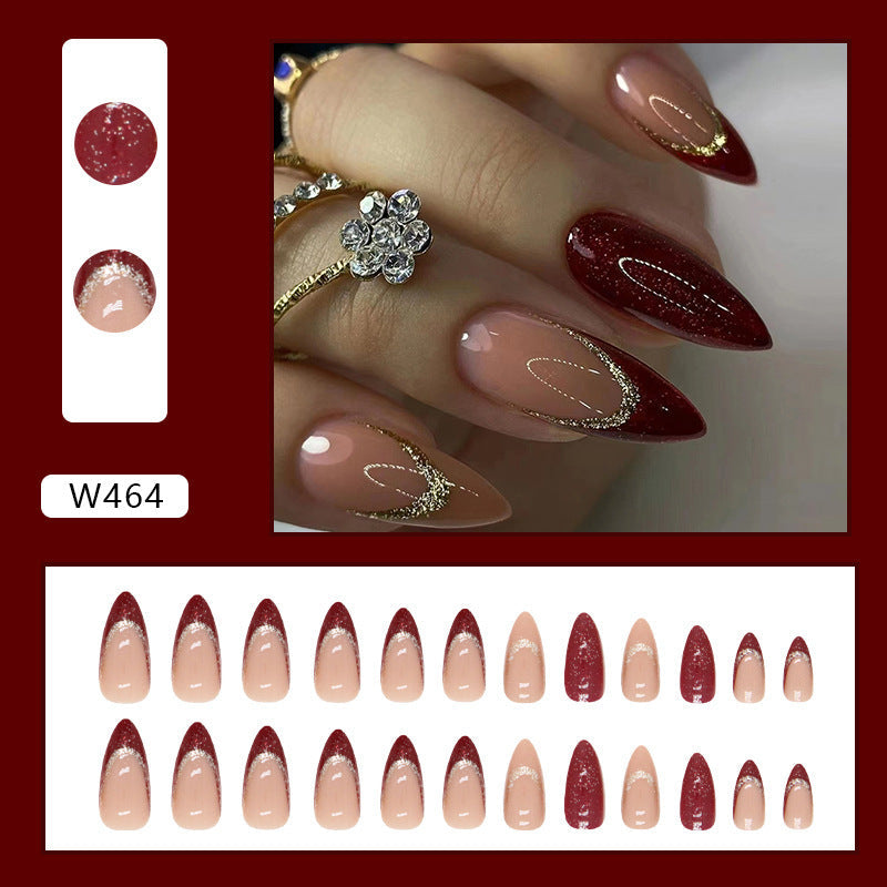 Wine Red Champagne Glitter Nail Art Glue for Almond and Ladies Wear - wine red champagne glitter almond