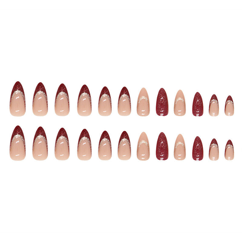 Wine Red Champagne Glitter Nail Art Glue for Almond and Ladies Wear - wine red champagne glitter almond