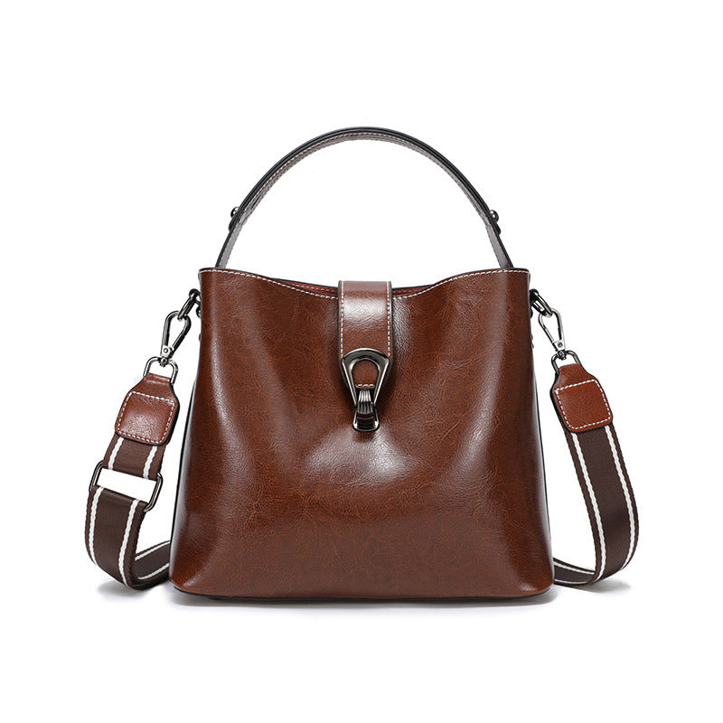 Winter Bucket Bag Shoulder Messenger with Leather and Polyester Cotton Lining - winter bucket bag shoulder messenger