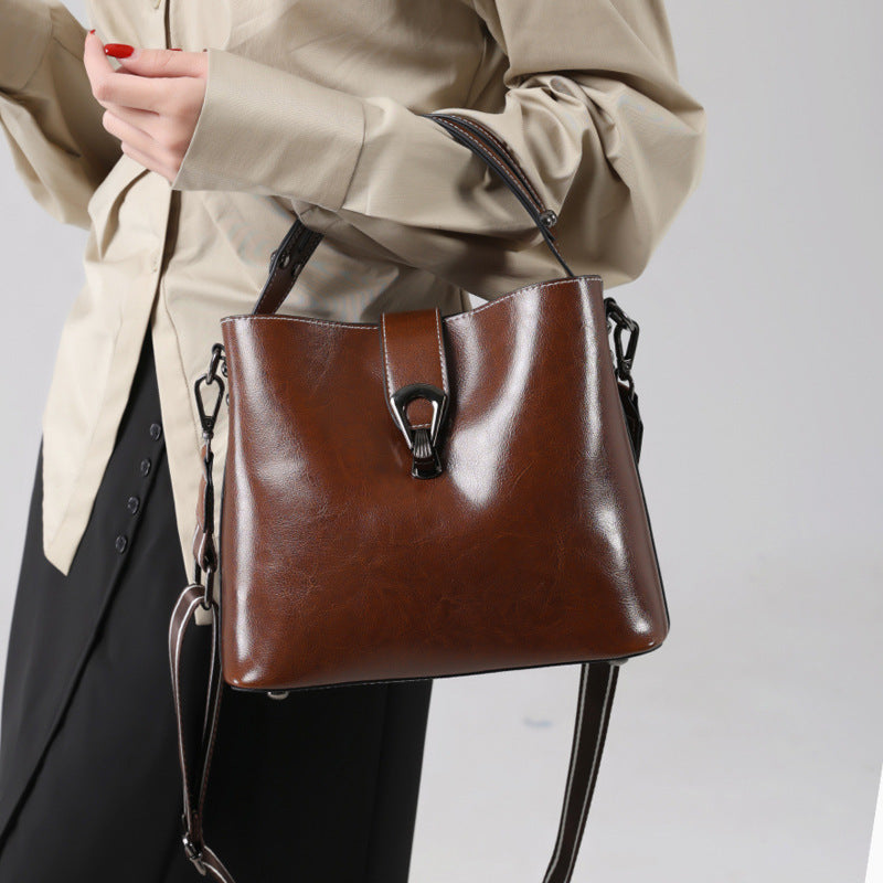 Winter Bucket Bag Shoulder Messenger with Leather and Polyester Cotton Lining - winter bucket bag shoulder messenger