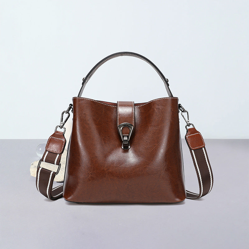 Winter Bucket Bag Shoulder Messenger with Leather and Polyester Cotton Lining - winter bucket bag shoulder messenger