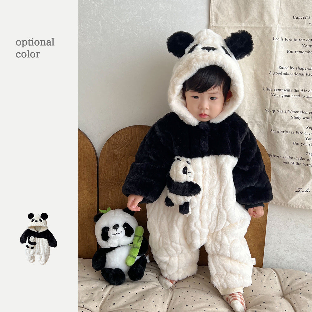 Winter Clothes Baby Jumpsuit Fleece-lined Lesser Panda Plush Hooded Jumpsuit - Cuddle Your Baby in a Lesser Panda