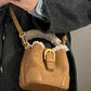 Winter Lamb Wool Mini Bucket Bag with Magnetic Closure and Adjustable Strap - Teleplus winter lamb wool mini bucket