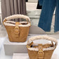 Winter Lamb Wool Mini Bucket Bag with Magnetic Closure and Adjustable Strap - Teleplus winter lamb wool mini bucket