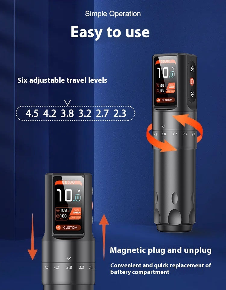 Wireless Adjustable Stroke Pen Tattoo Machine with Aviation Aluminum Alloy - for Precise Work wireless adjustable