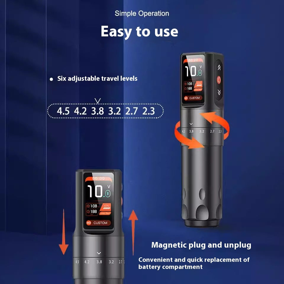 Wireless Adjustable Stroke Pen Tattoo Machine with Aviation Aluminum Alloy - for Precise Work wireless adjustable