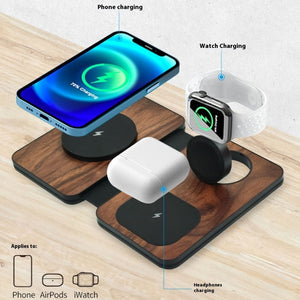 Wireless Charger 15W QC 3.0 Fast Charging for United States Compatibility - Watt’s Up with This Three-in-One Walnut