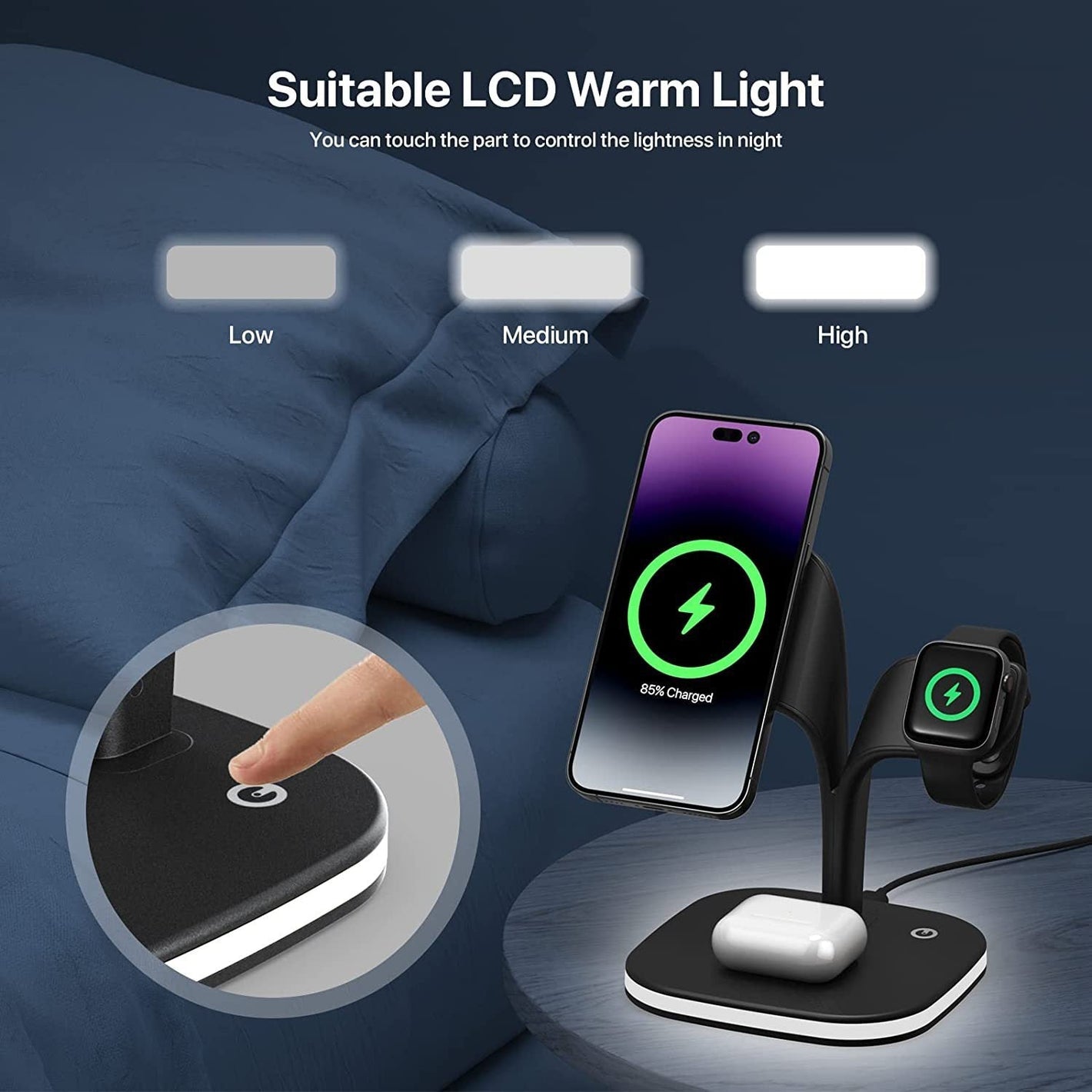 Wireless Charger for United States with Type-C Interface in Black or White - Magnetic Phones Earbuds and Watches