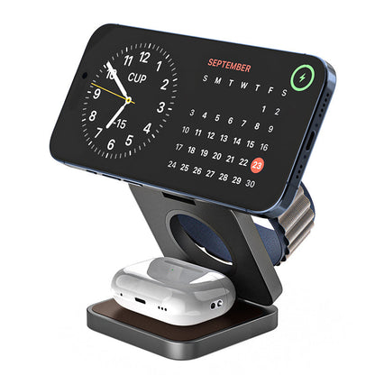 Wireless Charger with Magnetic Folding Bracket and Leather Style Design - for Couch Potatoes magnetic folding bracket