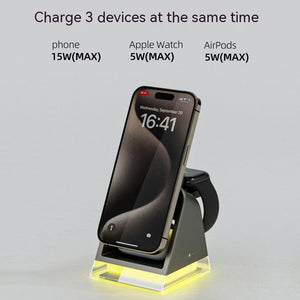 Wireless Charger with Small Night Lamp and Watch Headset in Black - Three-in-One small night lamp wireless charger