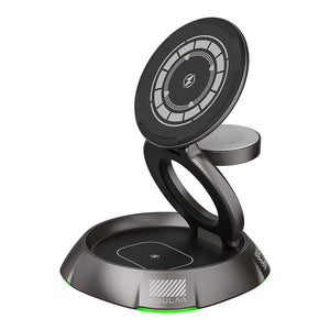 Wireless Charger with Tarnish Blue Green Finish for United States and CHF - Three-in-One Phones Watches Headsets Fun!