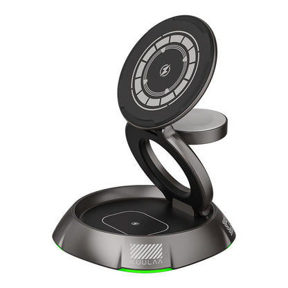 Wireless Charger with Tarnish Blue Green Finish for United States and CHF - Three-in-One Phones Watches Headsets Fun!