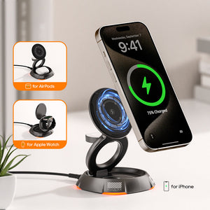 Wireless Charger with Tarnish Blue Green Finish for United States and CHF - Three-in-One Phones Watches Headsets Fun!