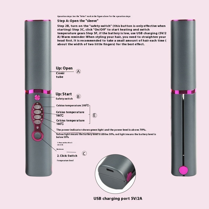 Wireless Charging Portable Hair Straightener with Lithium Battery in Multiple Colors - wireless charging portable hair