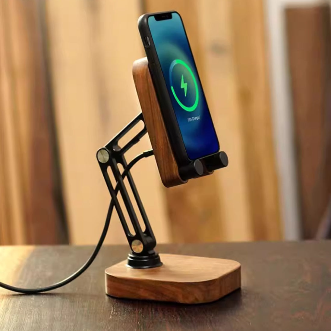 Wireless Charging Station in Black Walnut and Beech for the United States - Charge Style with Bracket united states chf