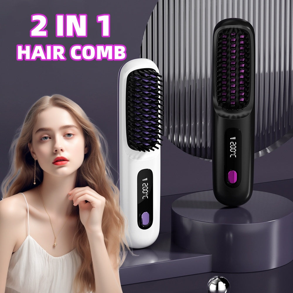 Wireless Hair Straightener Brush for Straight Comb Styling - Teleplus wireless hair straightener brush straight comb
