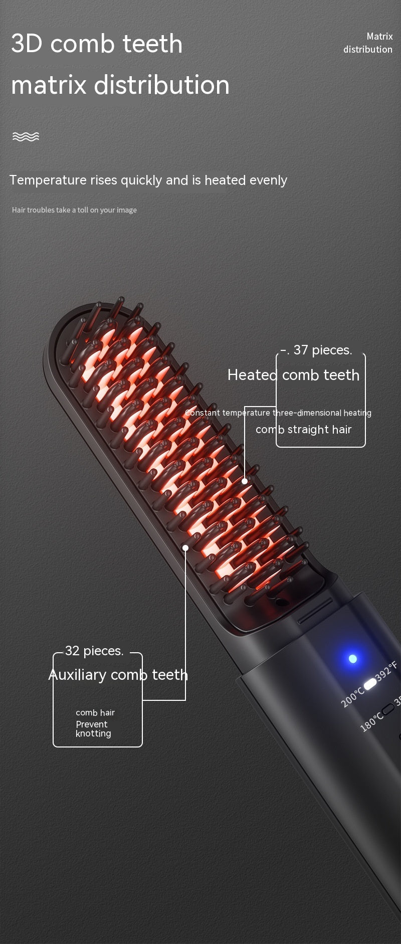 Wireless Negative Ion Straight Comb for Hair and Care - Teleplus wireless negative ion straight hair