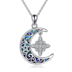 Witches Knot Necklace Sterling Silver Celtic Crescent Knot Pendant Necklace Abalone Shellfish Pagan Jewelry - Witch’s