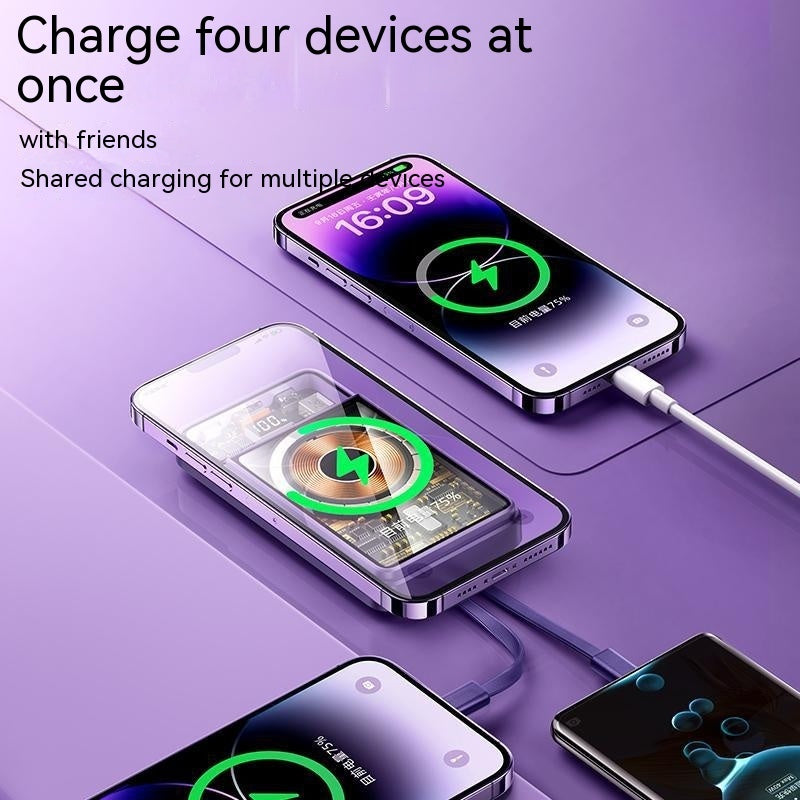 With Cable Magnetic Suction Wireless Charger Large Capacity Portable Power - Large Capacity Wireless Fast Charge