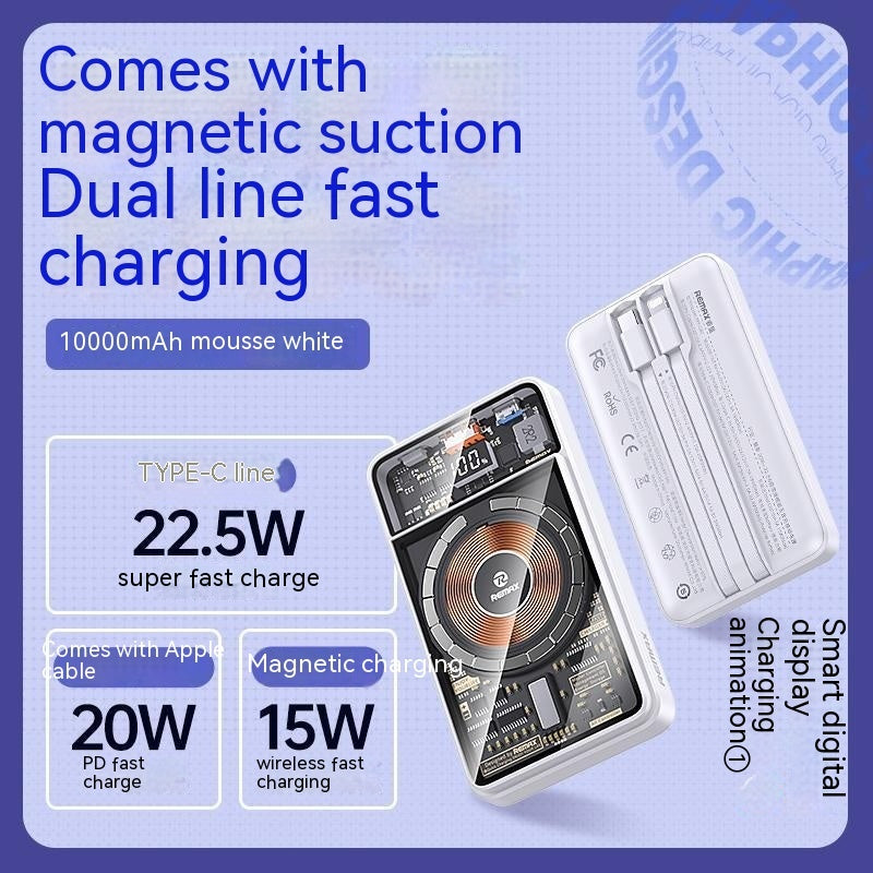 With Cable Magnetic Suction Wireless Charger Large Capacity Portable Power - Large Capacity Wireless Fast Charge