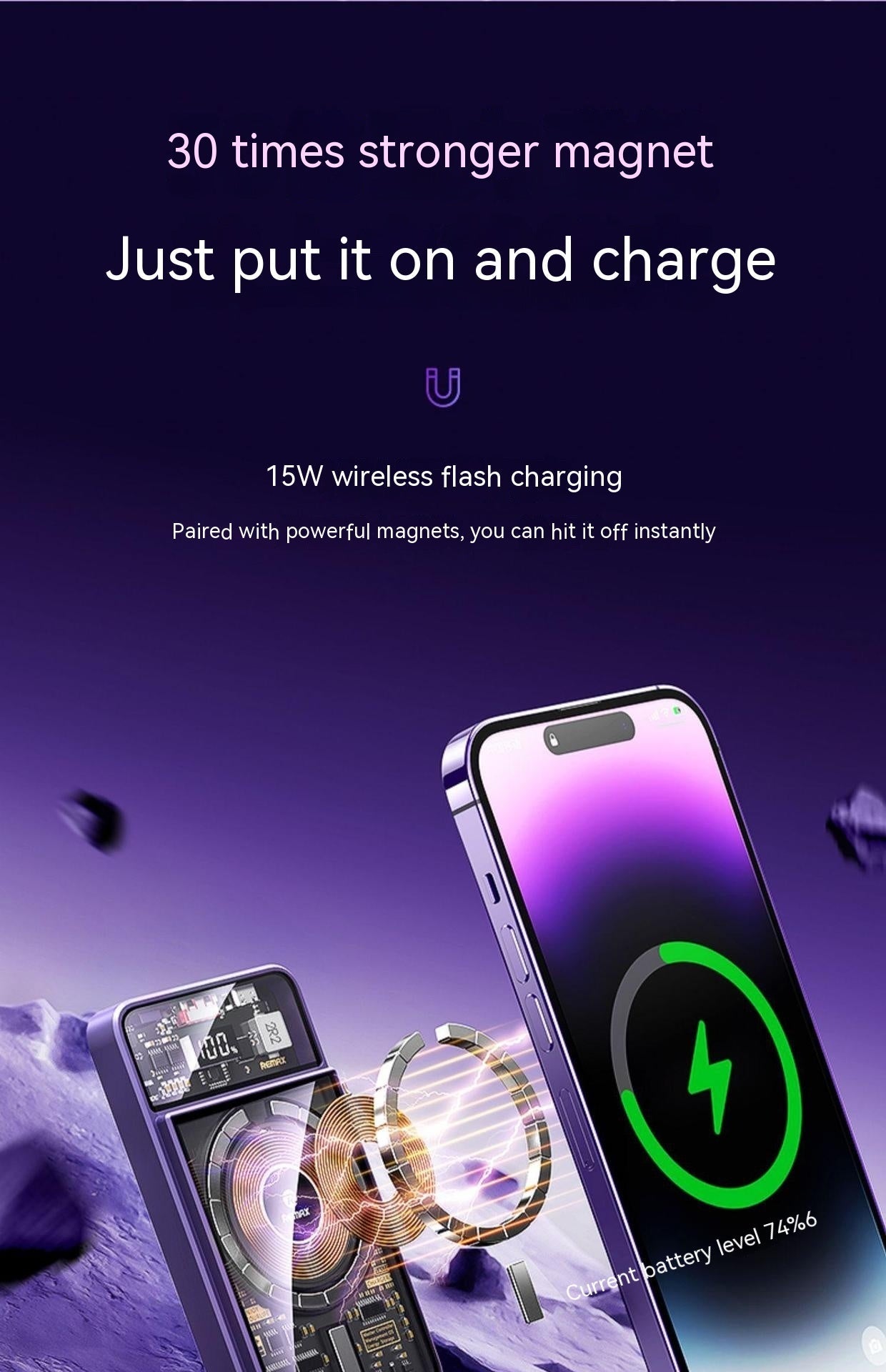 With Cable Magnetic Suction Wireless Charger Large Capacity Portable Power - Large Capacity Wireless Fast Charge