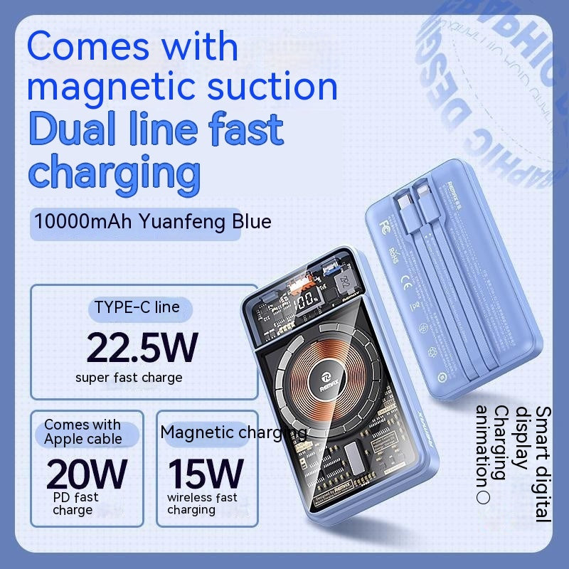 With Cable Magnetic Suction Wireless Charger Large Capacity Portable Power - Large Capacity Wireless Fast Charge