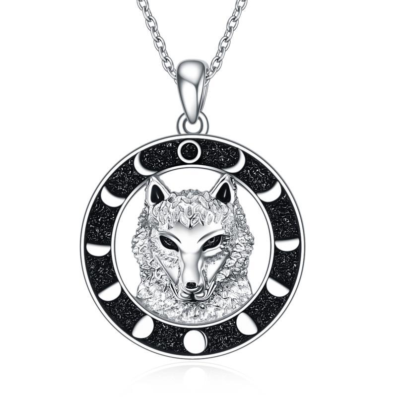 Vintage Wolf Pendant Necklace with Moon Phase Circle for Protection and Courage - Glam Ecosystem wolf pendant necklace