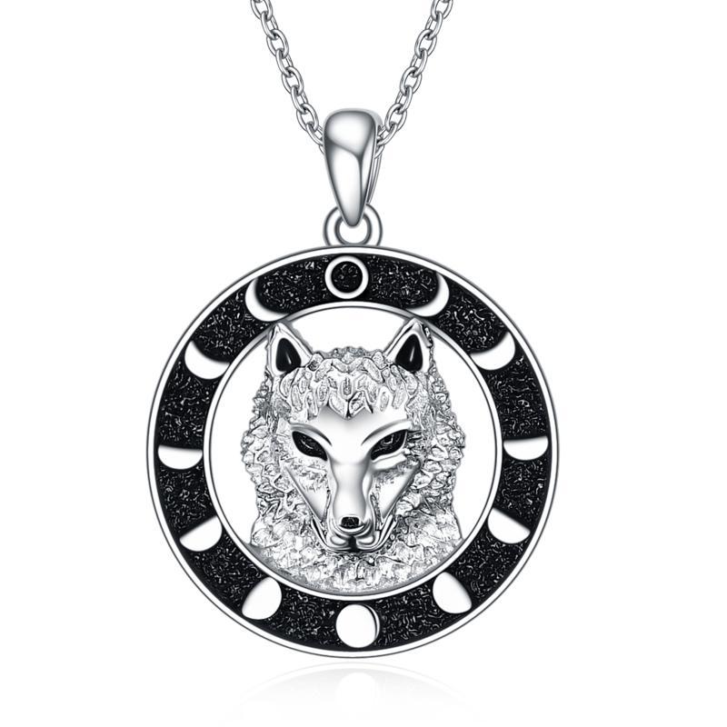 Wolf Pendant Necklace 925 Sterling Silver Moon Phase - Moon Phase Wolf Pendant Necklace for Glam Ecosystem