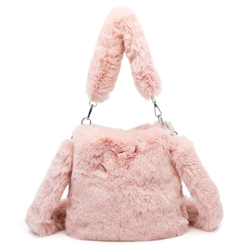Women Fluffy Shoulder Bag Autumn Winter Handbag with Fuzzy Plush Material - women fluffy shoulder bag autumn winter