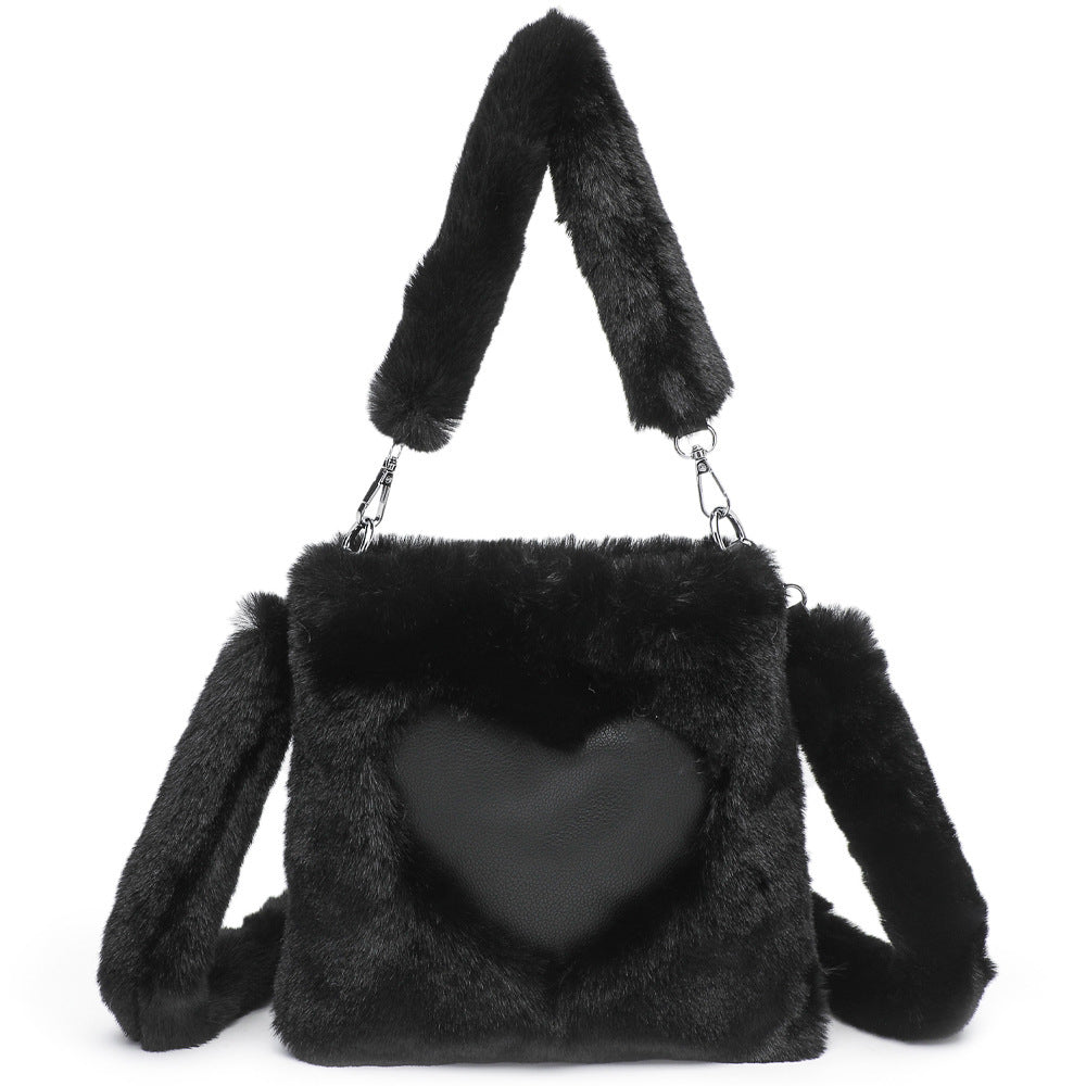 Women Fluffy Shoulder Bag Autumn Winter Handbag with Fuzzy Plush Material - women fluffy shoulder bag autumn winter