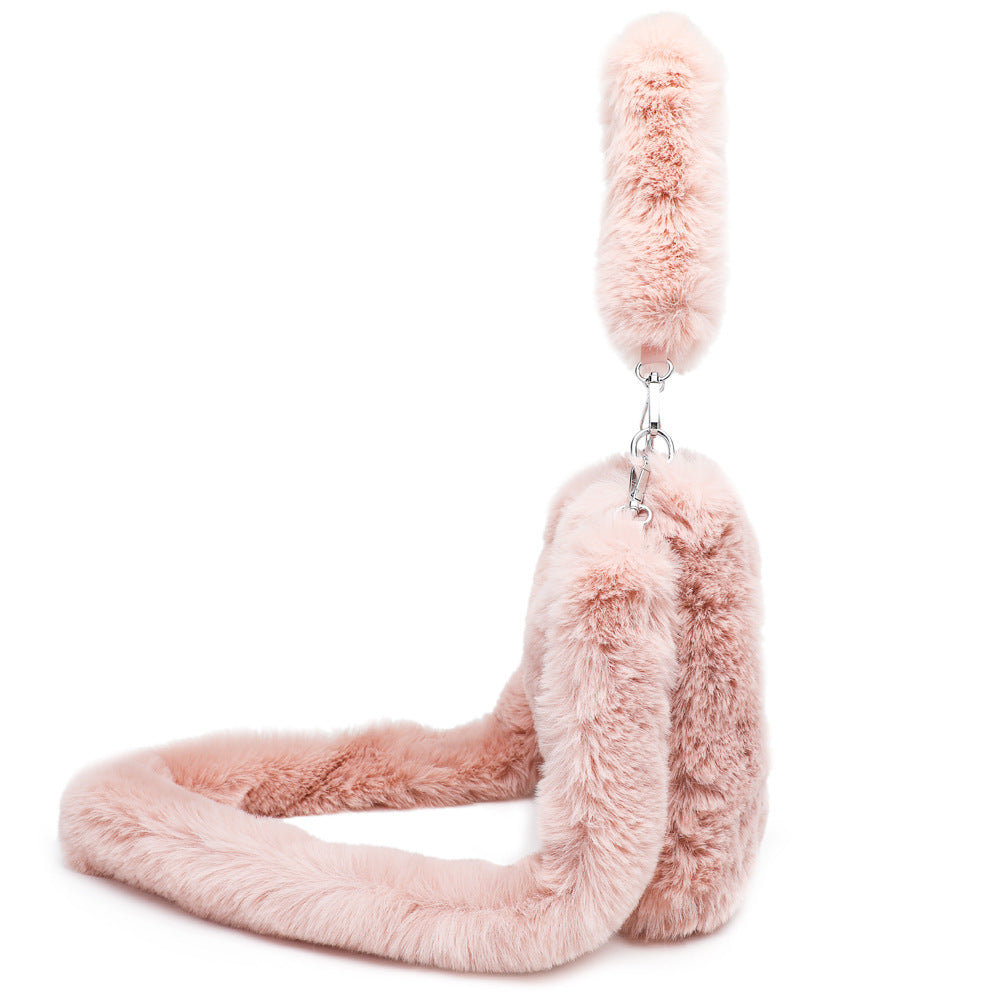 Women Fluffy Shoulder Bag Autumn Winter Handbag with Fuzzy Plush Material - women fluffy shoulder bag autumn winter