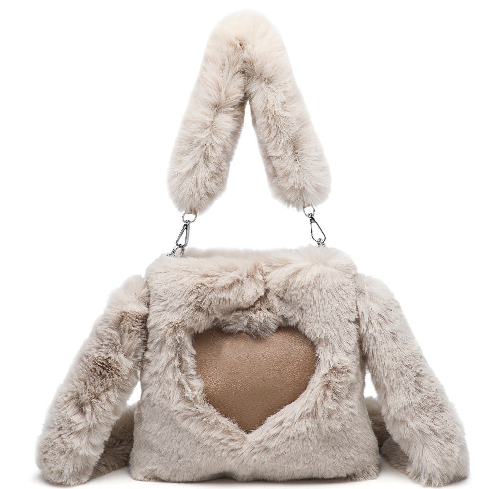 Women Fluffy Shoulder Bag Autumn Winter Handbag with Fuzzy Plush Material - women fluffy shoulder bag autumn winter