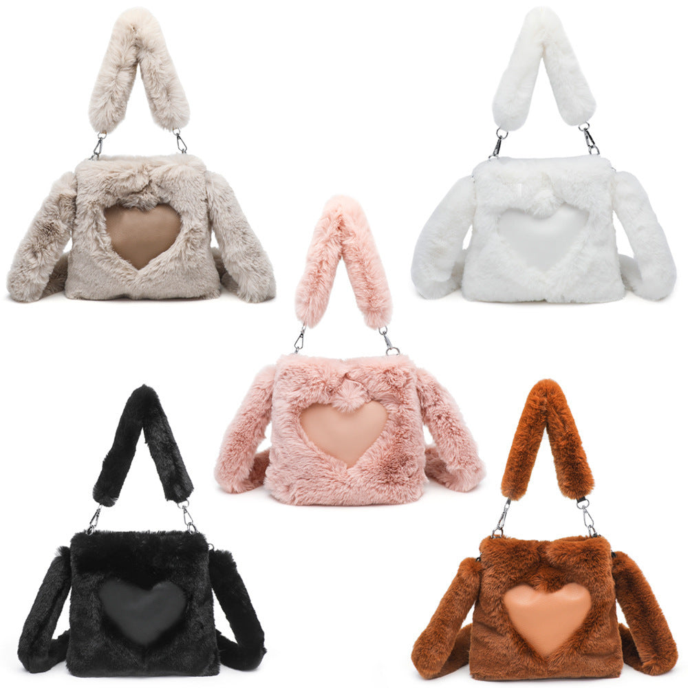 Women Fluffy Shoulder Bag Autumn Winter Handbag with Fuzzy Plush Material - women fluffy shoulder bag autumn winter