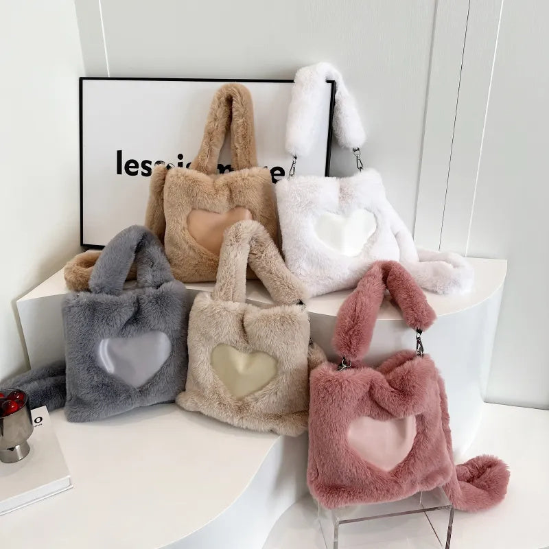 Women Fluffy Shoulder Bag Autumn Winter Handbag with Fuzzy Plush Material - women fluffy shoulder bag autumn winter
