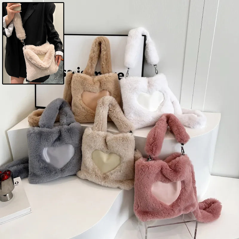 Women Fluffy Shoulder Bag Autumn Winter Handbag with Fuzzy Plush Material - women fluffy shoulder bag autumn winter