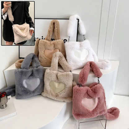 Women Fluffy Shoulder Bag Autumn Winter Handbag with Fuzzy Plush Material - women fluffy shoulder bag autumn winter